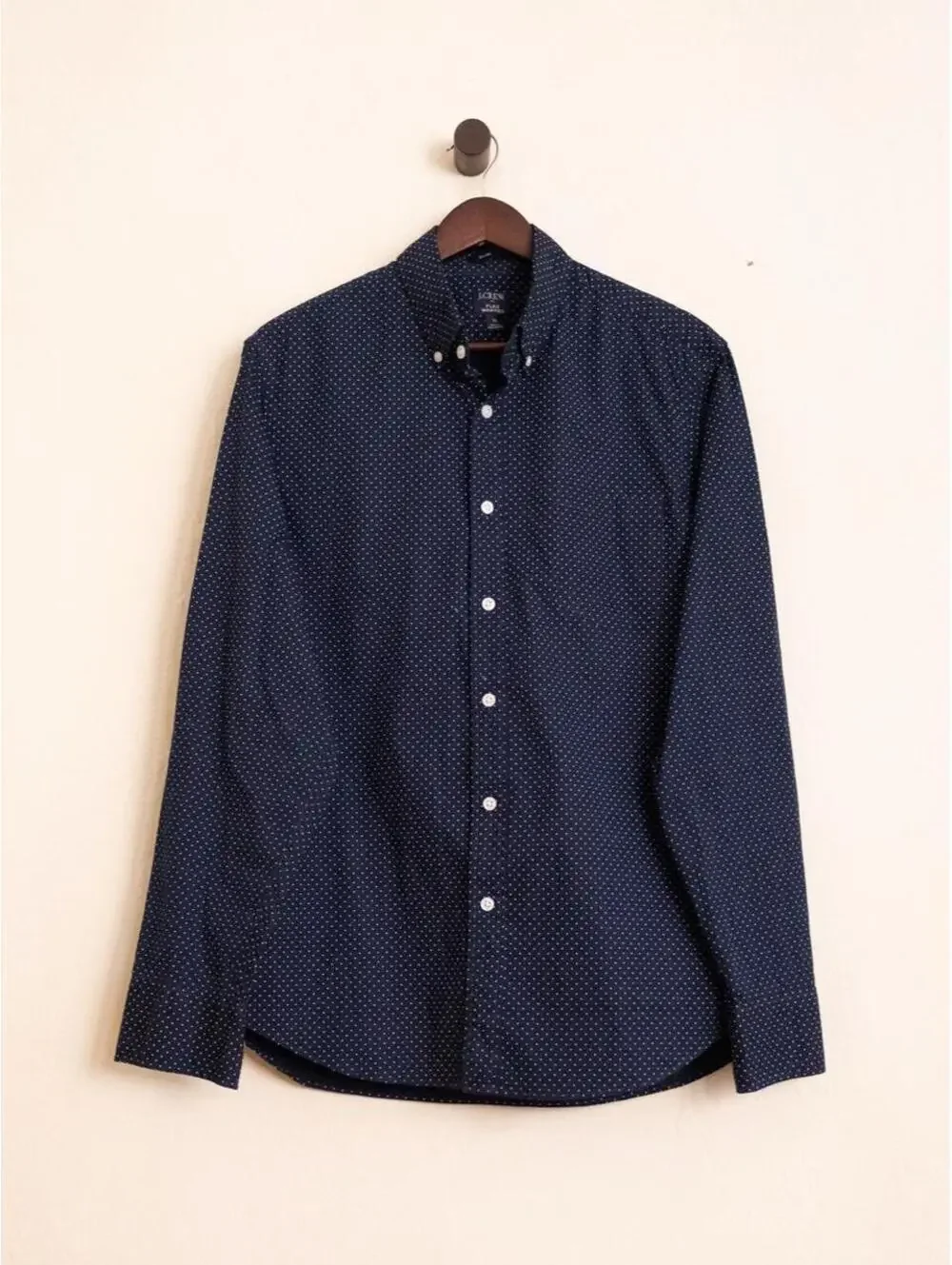 J.Crew Flex Washed Navy Polka Dot Button-Down Shirt